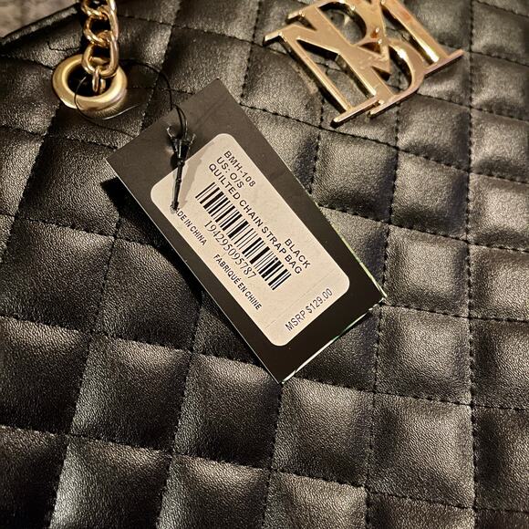 Badgley Mischka Large Tote Bag Quilted Gold Chain Accent New With Tags - Picture 6 of 7